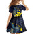 Hawaiian Whale and Kanaka Maoli Symbol Family Matching Off Shoulder Short Dress and Hawaiian Shirt Hibiscus with Hawaii Map and Polynesian Tattoo Deep Sea Color