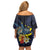 Hawaiian Whale and Kanaka Maoli Symbol Family Matching Off Shoulder Short Dress and Hawaiian Shirt Hibiscus with Hawaii Map and Polynesian Tattoo Deep Sea Color