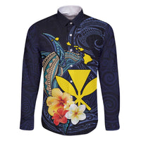 Hawaiian Whale and Kanaka Maoli Symbol Family Matching Puletasi and Hawaiian Shirt Hibiscus with Hawaii Map and Polynesian Tattoo Deep Sea Color