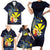 Hawaiian Whale and Kanaka Maoli Symbol Family Matching Short Sleeve Bodycon Dress and Hawaiian Shirt Hibiscus with Hawaii Map and Polynesian Tattoo Deep Sea Color