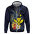 Hawaiian Whale and Kanaka Maoli Symbol Hoodie Hibiscus with Hawaii Map and Polynesian Tattoo Deep Sea Color