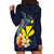 Hawaiian Whale and Kanaka Maoli Symbol Hoodie Dress Hibiscus with Hawaii Map and Polynesian Tattoo Deep Sea Color