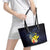 Hawaiian Whale and Kanaka Maoli Symbol Leather Tote Bag Hibiscus with Hawaii Map and Polynesian Tattoo Deep Sea Color