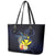 Hawaiian Whale and Kanaka Maoli Symbol Leather Tote Bag Hibiscus with Hawaii Map and Polynesian Tattoo Deep Sea Color