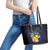 Hawaiian Whale and Kanaka Maoli Symbol Leather Tote Bag Hibiscus with Hawaii Map and Polynesian Tattoo Deep Sea Color