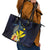 Hawaiian Whale and Kanaka Maoli Symbol Leather Tote Bag Hibiscus with Hawaii Map and Polynesian Tattoo Deep Sea Color