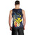 Hawaiian Whale and Kanaka Maoli Symbol Men Tank Top Hibiscus with Hawaii Map and Polynesian Tattoo Deep Sea Color