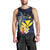 Hawaiian Whale and Kanaka Maoli Symbol Men Tank Top Hibiscus with Hawaii Map and Polynesian Tattoo Deep Sea Color