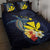 Hawaiian Whale and Kanaka Maoli Symbol Quilt Bed Set Hibiscus with Hawaii Map and Polynesian Tattoo Deep Sea Color