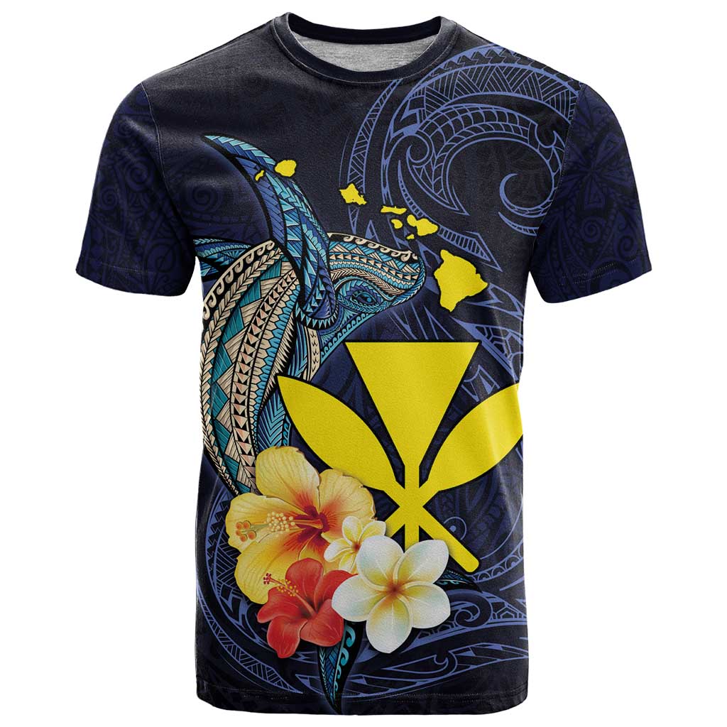 Hawaiian Whale and Kanaka Maoli Symbol T Shirt Hibiscus with Hawaii Map and Polynesian Tattoo Deep Sea Color