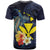 Hawaiian Whale and Kanaka Maoli Symbol T Shirt Hibiscus with Hawaii Map and Polynesian Tattoo Deep Sea Color