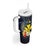 Hawaiian Whale and Kanaka Maoli Symbol Tumbler With Handle Hibiscus with Hawaii Map and Polynesian Tattoo Deep Sea Color