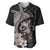 Hawaiian Whale and Volcanic Eruption Baseball Jersey Hibiscus and Kakau Pattern Grayscale Color