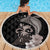 Hawaiian Whale and Volcanic Eruption Beach Blanket Hibiscus and Kakau Pattern Grayscale Color