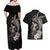 Hawaiian Whale and Volcanic Eruption Couples Matching Off Shoulder Maxi Dress and Hawaiian Shirt Hibiscus and Kakau Pattern Grayscale Color