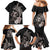 Hawaiian Whale and Volcanic Eruption Family Matching Mermaid Dress and Hawaiian Shirt Hibiscus and Kakau Pattern Grayscale Color