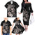 Hawaiian Whale and Volcanic Eruption Family Matching Off The Shoulder Long Sleeve Dress and Hawaiian Shirt Hibiscus and Kakau Pattern Grayscale Color