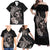 Hawaiian Whale and Volcanic Eruption Family Matching Off Shoulder Maxi Dress and Hawaiian Shirt Hibiscus and Kakau Pattern Grayscale Color