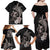 Hawaiian Whale and Volcanic Eruption Family Matching Off Shoulder Maxi Dress and Hawaiian Shirt Hibiscus and Kakau Pattern Grayscale Color