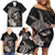 Hawaiian Whale and Volcanic Eruption Family Matching Off Shoulder Short Dress and Hawaiian Shirt Hibiscus and Kakau Pattern Grayscale Color