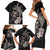 Hawaiian Whale and Volcanic Eruption Family Matching Short Sleeve Bodycon Dress and Hawaiian Shirt Hibiscus and Kakau Pattern Grayscale Color