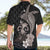 Hawaiian Whale and Volcanic Eruption Hawaiian Shirt Hibiscus and Kakau Pattern Grayscale Color