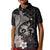 Hawaiian Whale and Volcanic Eruption Kid Polo Shirt Hibiscus and Kakau Pattern Grayscale Color