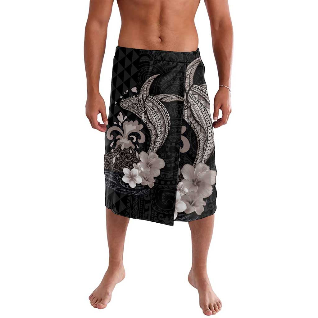 Hawaiian Whale and Volcanic Eruption Lavalava Hibiscus and Kakau Pattern Grayscale Color