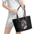 Hawaiian Whale and Volcanic Eruption Leather Tote Bag Hibiscus and Kakau Pattern Grayscale Color