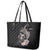 Hawaiian Whale and Volcanic Eruption Leather Tote Bag Hibiscus and Kakau Pattern Grayscale Color