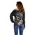 Hawaiian Whale and Volcanic Eruption Off Shoulder Sweater Hibiscus and Kakau Pattern Grayscale Color