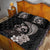 Hawaiian Whale and Volcanic Eruption Quilt Bed Set Hibiscus and Kakau Pattern Grayscale Color