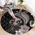 Hawaiian Whale and Volcanic Eruption Round Carpet Hibiscus and Kakau Pattern Grayscale Color