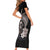 Hawaiian Whale and Volcanic Eruption Short Sleeve Bodycon Dress Hibiscus and Kakau Pattern Grayscale Color