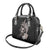 Hawaiian Whale and Volcanic Eruption Shoulder Handbag Hibiscus and Kakau Pattern Grayscale Color