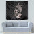 Hawaiian Whale and Volcanic Eruption Tapestry Hibiscus and Kakau Pattern Grayscale Color