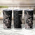 Hawaiian Whale and Volcanic Eruption Tumbler Cup Hibiscus and Kakau Pattern Grayscale Color