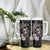 Hawaiian Whale and Volcanic Eruption Tumbler With Handle Hibiscus and Kakau Pattern Grayscale Color