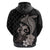 Hawaiian Whale and Volcanic Eruption Zip Hoodie Hibiscus and Kakau Pattern Grayscale Color