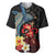 Hawaiian Whale and Volcanic Eruption Baseball Jersey Hibiscus and Kakau Pattern