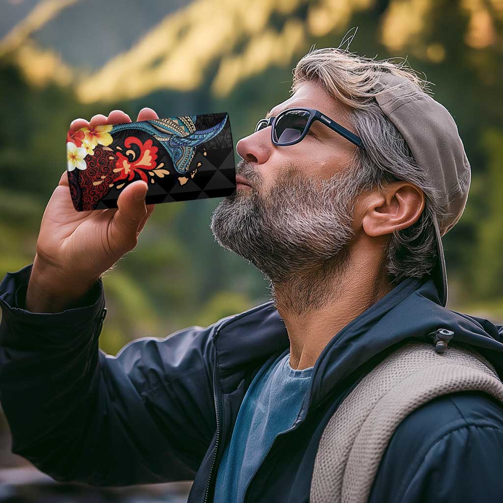 Hawaiian Whale and Volcanic Eruption 4 in 1 Can Cooler Tumbler Hibiscus and Kakau Pattern