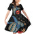 Hawaiian Whale and Volcanic Eruption Family Matching Off Shoulder Short Dress and Hawaiian Shirt Hibiscus and Kakau Pattern