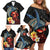 Hawaiian Whale and Volcanic Eruption Family Matching Off Shoulder Short Dress and Hawaiian Shirt Hibiscus and Kakau Pattern