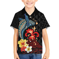 Hawaiian Whale and Volcanic Eruption Family Matching Puletasi and Hawaiian Shirt Hibiscus and Kakau Pattern