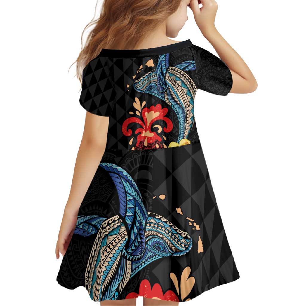 Hawaiian Whale and Volcanic Eruption Family Matching Short Sleeve Bodycon Dress and Hawaiian Shirt Hibiscus and Kakau Pattern