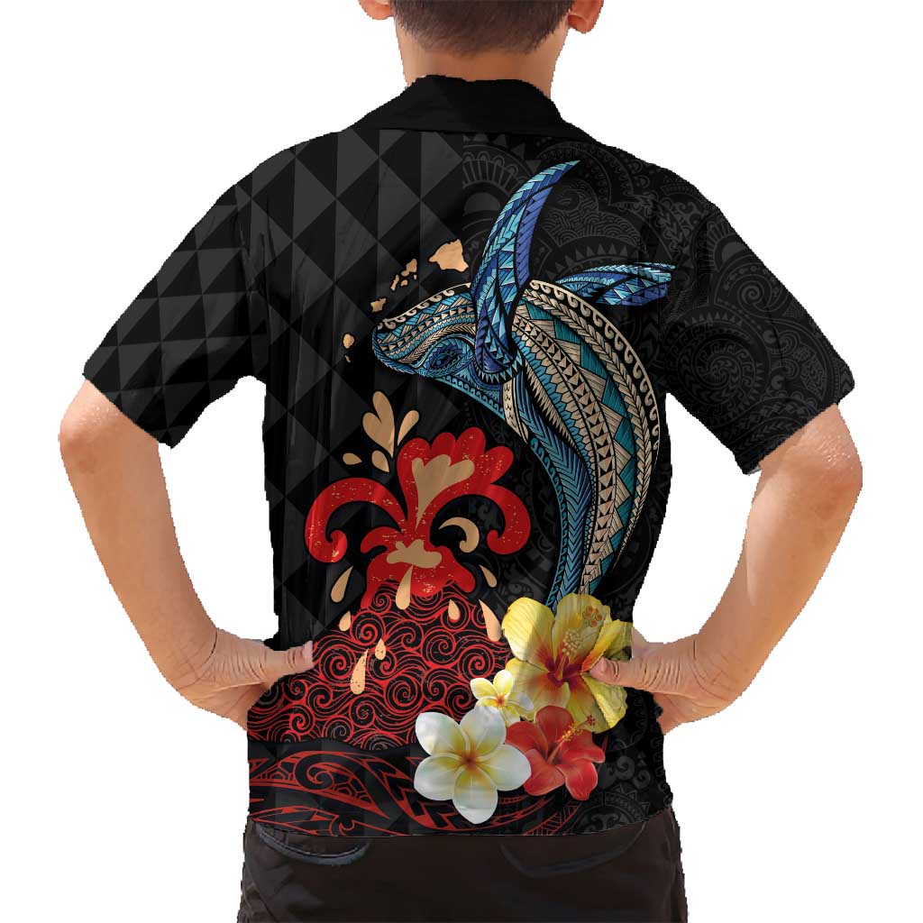 Hawaiian Whale and Volcanic Eruption Family Matching Summer Maxi Dress and Hawaiian Shirt Hibiscus and Kakau Pattern