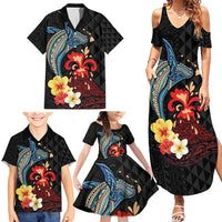 Hawaiian Whale and Volcanic Eruption Family Matching Summer Maxi Dress and Hawaiian Shirt Hibiscus and Kakau Pattern