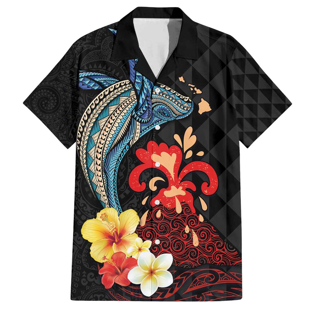 Hawaiian Whale and Volcanic Eruption Family Matching Summer Maxi Dress and Hawaiian Shirt Hibiscus and Kakau Pattern