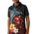 Hawaiian Whale and Volcanic Eruption Kid Polo Shirt Hibiscus and Kakau Pattern