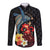 Hawaiian Whale and Volcanic Eruption Long Sleeve Button Shirt Hibiscus and Kakau Pattern